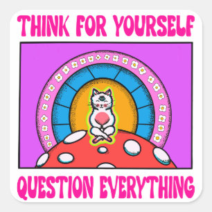 Adesivo Quadrado Rosa Puro Pense Por Si Mesmo Gato