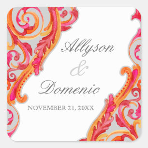 Adesivo Quadrado Rosa quente da tangerina moderna do coração do