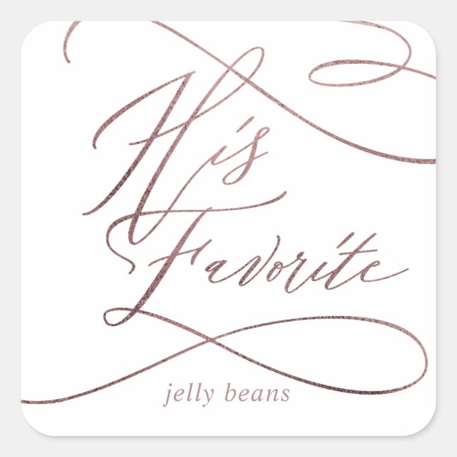 Adesivo Quadrado Rosa Romântica Caligrafia Dourada Seu Favor Favori (Frente)
