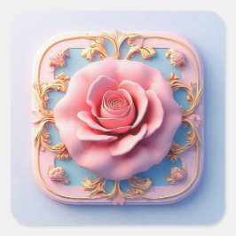 Adesivo Quadrado Rosa Rosa Com Intrincados Detalhes Ornamentais Dou