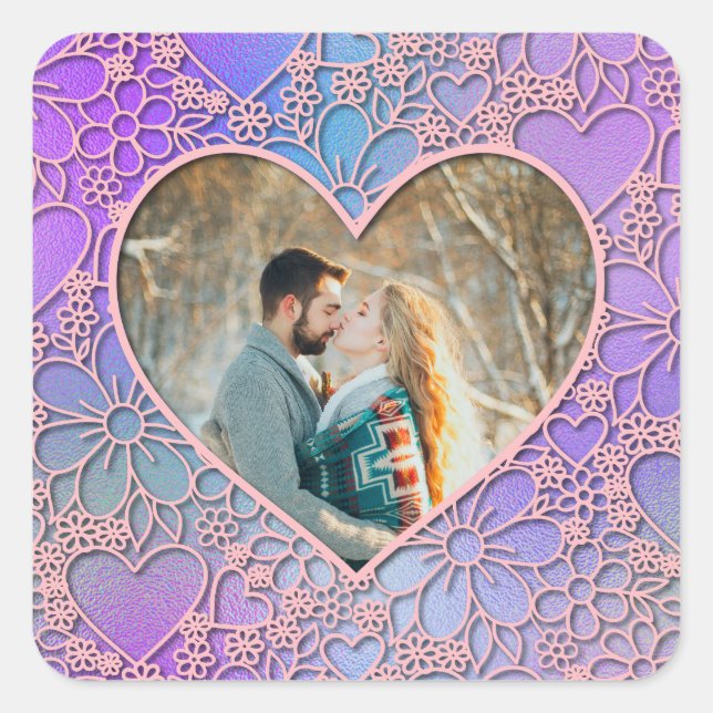 Adesivo Quadrado Rosa Rosa Rosa Rosa Moderna, Namorados Românticos (Frente)