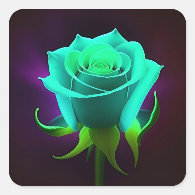 Adesivo Quadrado 🌹 Rosa Verde Neon Brilho Arte Floral Abstrata 🌹 (Frente)