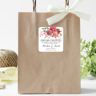 Adesivo Quadrado Rosa vermelha de casamento muçulmana de Barokallah