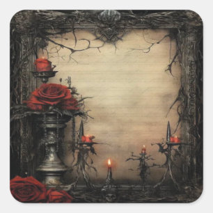 Adesivo Quadrado Rosa vermelha de Halloween com velas