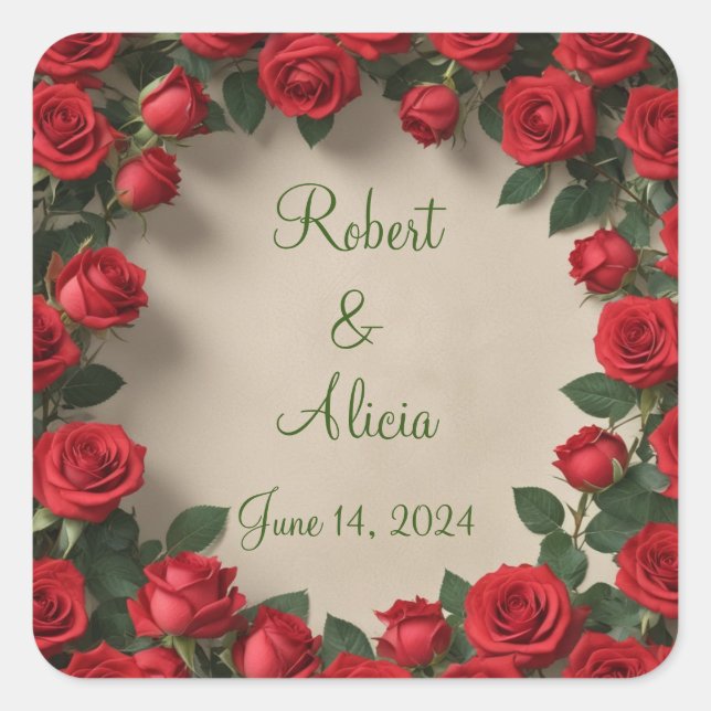 Adesivo Quadrado Rosa vermelha Wedding (Frente)