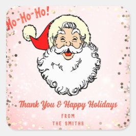 Adesivo Quadrado Rosa Vintage Jolly Papais noeis Natal Obrigado