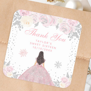 Adesivo Quadrado Rosa Winter Brunette Hair Princess Sweet