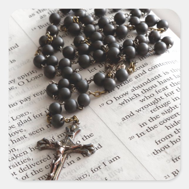 Adesivo Quadrado Rosary On Bíblia (Frente)