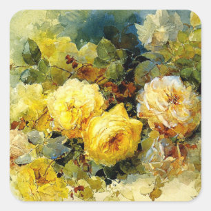 Adesivo Quadrado Rosas amarelas, pintura floral