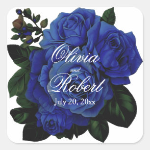 Adesivo Quadrado Rosas azul profundo elegante casamento