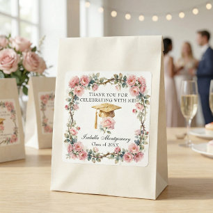 Adesivo Quadrado Rosas Bege Elegantes com Tampa Dourada Obrigada pe