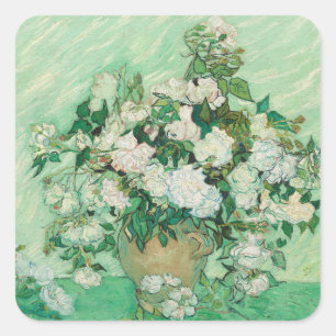 Adesivo Quadrado Rosas Brancas de Van Gogh - Arte Floral Mint Vinta