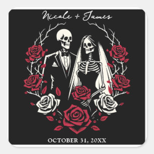 Adesivo Quadrado Rosas Brancas Vermelhas e Pretas Casal Esqueleto C