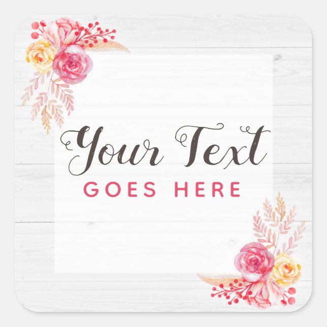 Adesivo Quadrado Rosas chiques E Madeira Rústica Lente-Rosa (Frente)