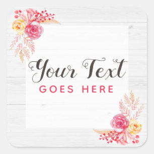 Adesivo Quadrado Rosas chiques E Madeira Rústica Lente-Rosa