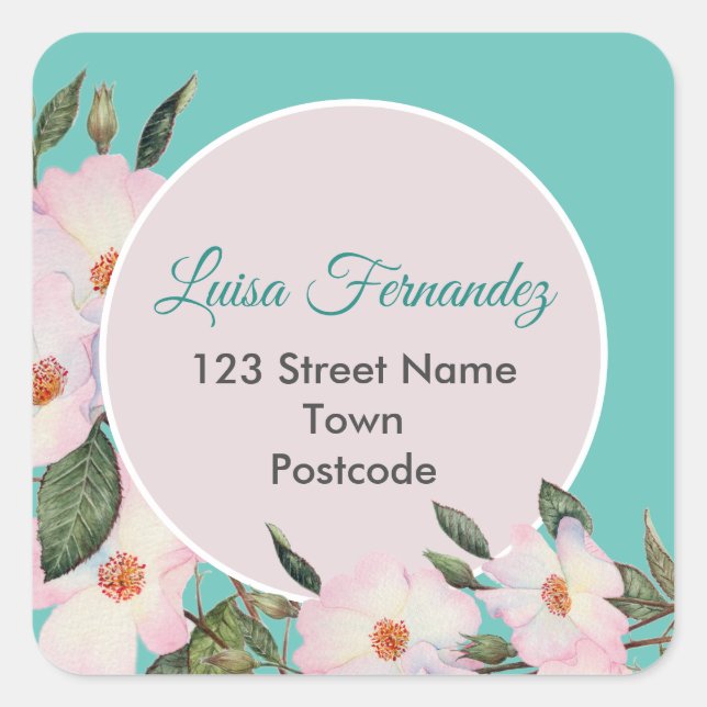 Adesivo Quadrado Rosas de Aquarela Ballerina Círculo de Endereço Fl (Frente)