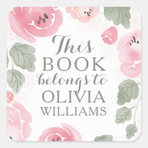 Adesivo Quadrado Rosas De Aquarela Rosa Este Livro Pertence A Adesi