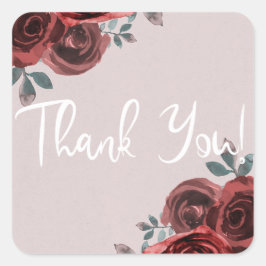 Adesivo Quadrado Rosas de Aquarela Vermelho Burgundy Taupe com Folh