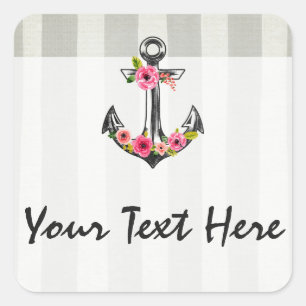 Adesivo Quadrado Rosas de Aquarelas de Ângulo Náutico Beach Boutiqu