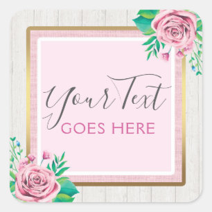 Adesivo Quadrado Rosas de aquarelas e Chique de madeira russa