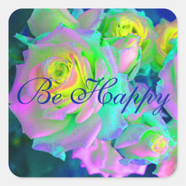 Adesivo Quadrado Rosas De Prados Iridescentes Estéticos Sejam Feliz