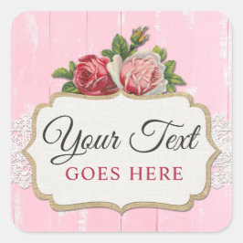 Adesivo Quadrado Rosas de Vintagem Floral Rosa-Rosa-Rústica chique 