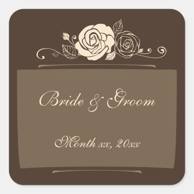 Adesivo Quadrado Rosas do café e do creme que coordenam presentes (Frente)