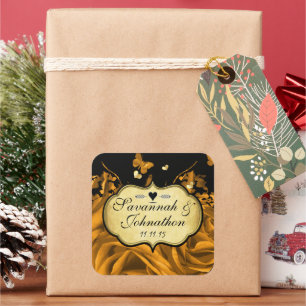 Adesivo Quadrado Rosas Dourados e Borboletas Selagem de Casamento