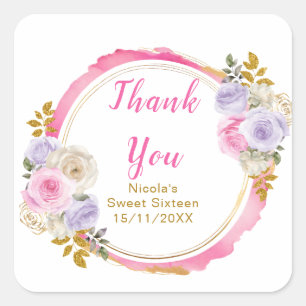 Adesivo Quadrado Rosas e Roxos Elegantes Flores Sweet Sixteen