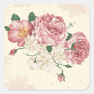 Adesivo Quadrado Rosas elegantes do vintage
