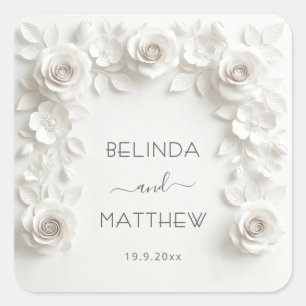 Adesivo Quadrado Rosas Florais 3D Brancas Casamento