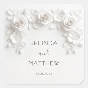 Adesivo Quadrado Rosas Florais 3D Brancas Casamento