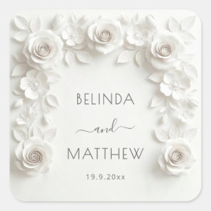Adesivo Quadrado Rosas Florais Brancas em 3D Casamento