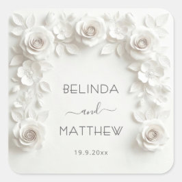 Adesivo Quadrado Rosas Florais Brancas em 3D | Casamento