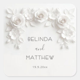 Adesivo Quadrado Rosas Florais Brancas em 3D | Casamento