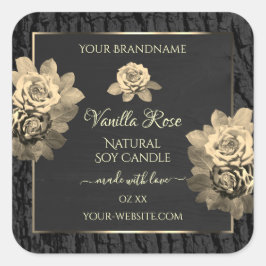 Adesivo Quadrado Rosas Florais Rótulos do Latido da Árvore Negra