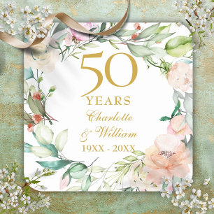 Adesivo Quadrado Rosas Grinalda Floral de Aniversário de 50 Anos de