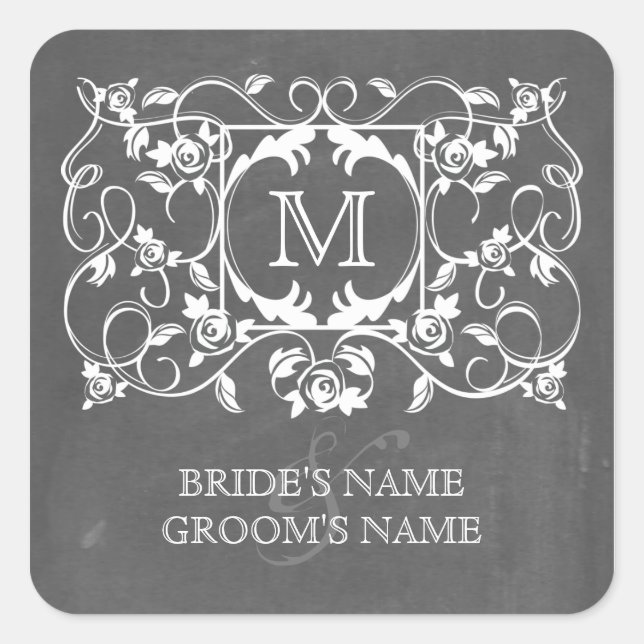 Adesivo Quadrado Rosas inspirados no quadro de fixação do monograma (Frente)