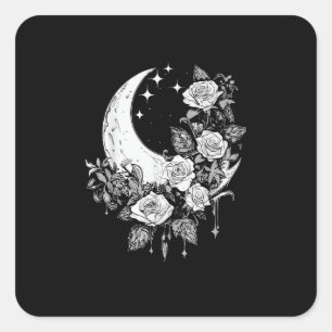 Adesivo Quadrado Rosas-Lua - Gótico Romântico - Whimsigoth Witchy W
