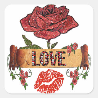 Adesivo Quadrado Rosas Rockabilly RAB, Amor & Batom