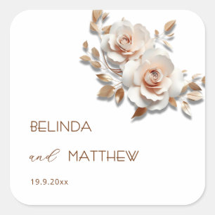 Adesivo Quadrado Rosas Rosa Bege Dourado Casamento