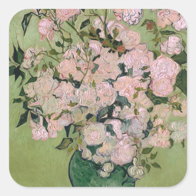 Adesivo Quadrado Rosas Rosa (F682) Van Gogh Belas Artes (Frente)
