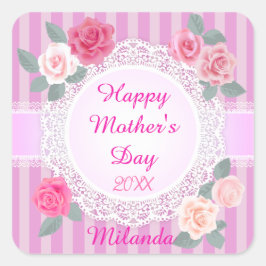 Adesivo Quadrado Rosas Rosa Feliz Dia das Mães