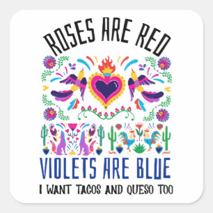Adesivo Quadrado Rosas são vermelhos com um doce dr de arte mexican