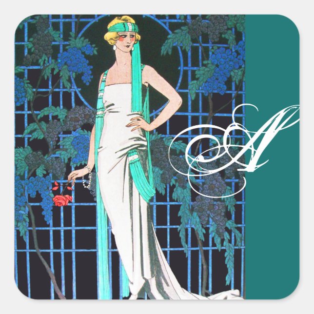 ADESIVO QUADRADO ROSAS VERMELHAS À NOITE, MONOGRAMA DE FASHION BELE (Frente)