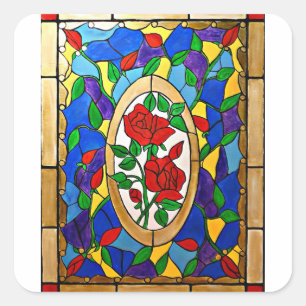 Adesivo Quadrado Rosas vermelhas do vitral