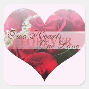 Adesivo Quadrado Rosas vermelhas dois corações um selo do coraç