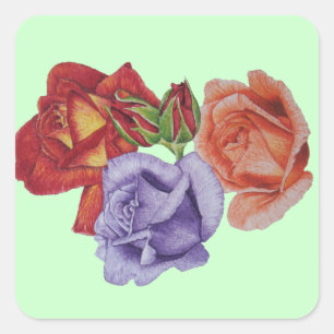 Adesivo Quadrado rosas vermelhas e rosas florais