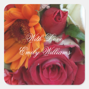 Adesivo Quadrado Rosas vermelhas Flores de Margarida Laranja Buquê 