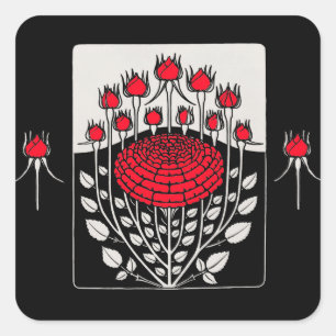 Adesivo Quadrado ROSAS VERMELHAS PRETAS E BRANCAS ,ROSEBUDS Art Nou
